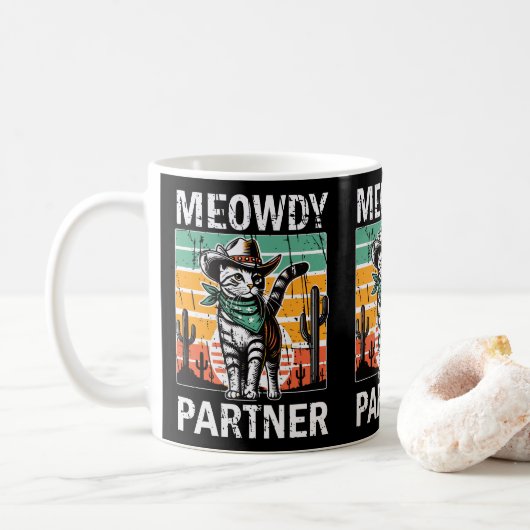 Meowdy Partner Cowboy Cat Owners Cat Moms & Dads Koffiemok (Met donut)