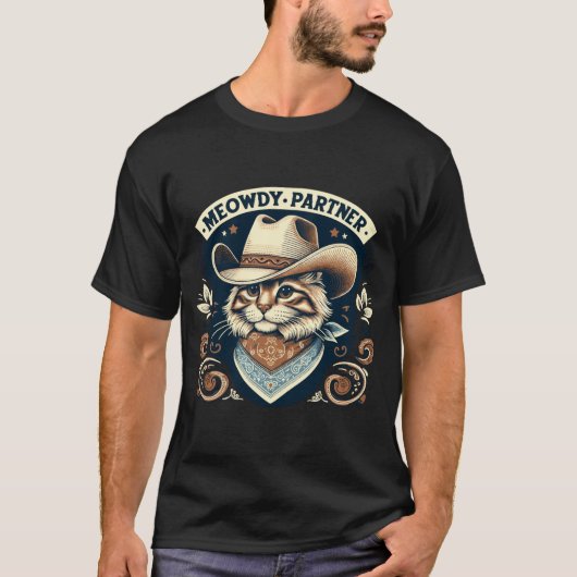 Meowdy Partner Kat Cowboy Hoed Howdy Grappig Land T-shirt (Voorkant)