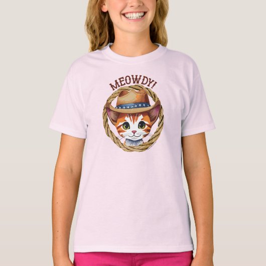 Meowdy! Schattigee kitten met een cowboy Pet T-shirt (Voorkant)