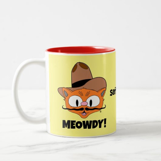 MEOWDY! Senor Gato Cartoon Mustache Cat Tweekleurige Koffiemok (Links)