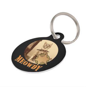 Meowdy Texan Cat Cowboy Sheriff Personalized Huisdierpenning