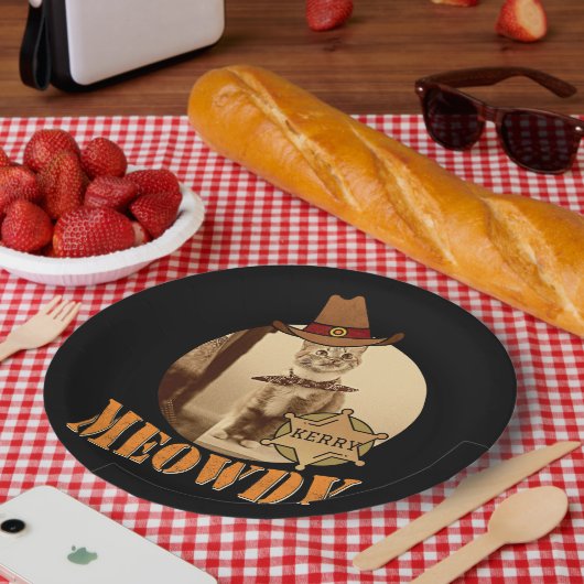 Meowdy Texan Cat Cowboy Sheriff Personalized Papieren Bordje (Picknick)