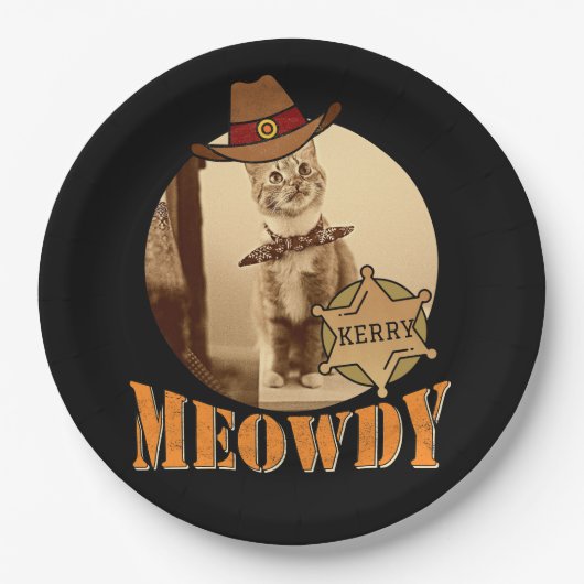 Meowdy Texan Cat Cowboy Sheriff Personalized Papieren Bordje (Voorkant)