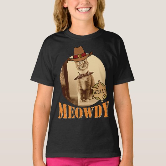 Meowdy Texan Cat Cowboy Sheriff Personalized T-shirt (Voorkant)