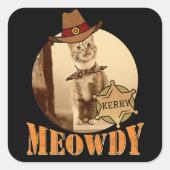 Meowdy Texan Cat Cowboy Sheriff Personalized Vierkante Sticker (Voorkant)