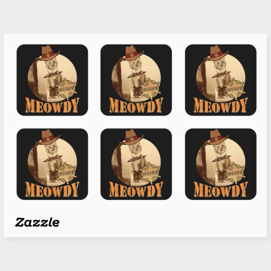 Meowdy Texan Cat Cowboy Sheriff Personalized Vierkante Sticker (Vel)