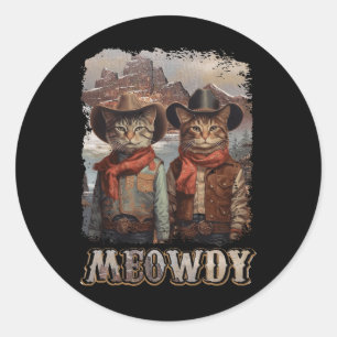 Meowdy Western Country Side Cat Pet Cool C Ronde Sticker