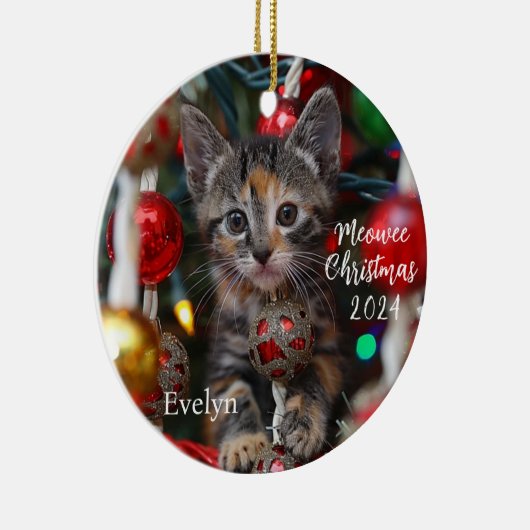 Meowed Christmas Kitten gepersonaliseerd Ornament (Rechts)