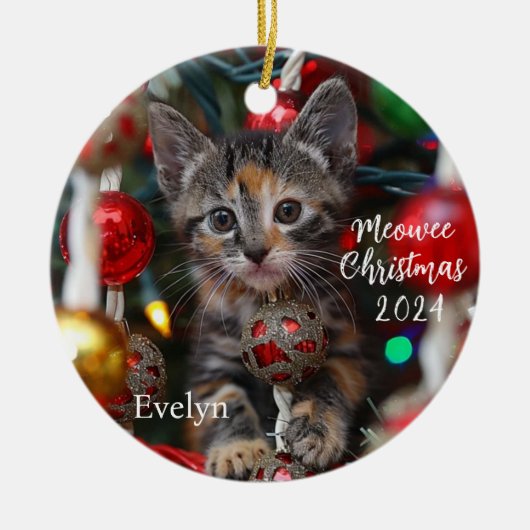 Meowed Christmas Kitten gepersonaliseerd Ornament (Voorkant)