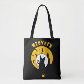 Meoween Schattigee zwarte kat gele maan Hallowen Tote Bag (Voorkant)