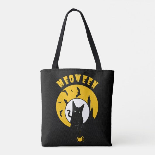 Meoween Schattigee zwarte kat gele maan Hallowen Tote Bag (Achterkant)