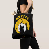 Meoween Schattigee zwarte kat gele maan Hallowen Tote Bag (Dichtbij)