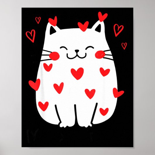 Meowentine Cute Cat Valentines Day Heart Meow Kitt Poster (Voorkant)