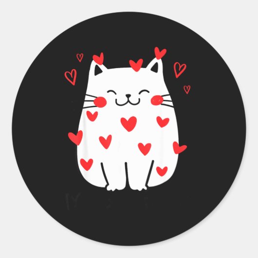 Meowentine Cute Cat Valentines Day Heart Meow Kitt Ronde Sticker (Voorkant)