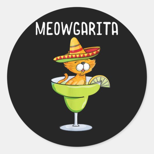 Meowgarita - Cinco De Mayo Margarita Kattenliefheb Ronde Sticker (Voorkant)