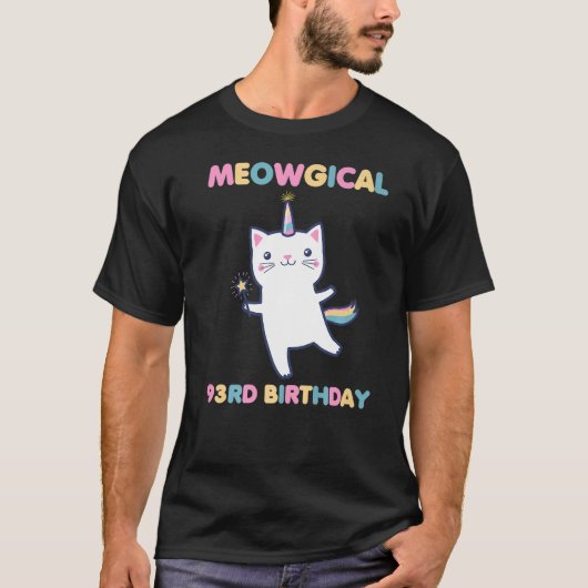 Meowgical 93e Verjaardag Kat 93 Jaar Oud Kat T-shirt (Voorkant)