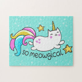 Meowgical Cute Unicorn kat op een glanzend glitter Legpuzzel