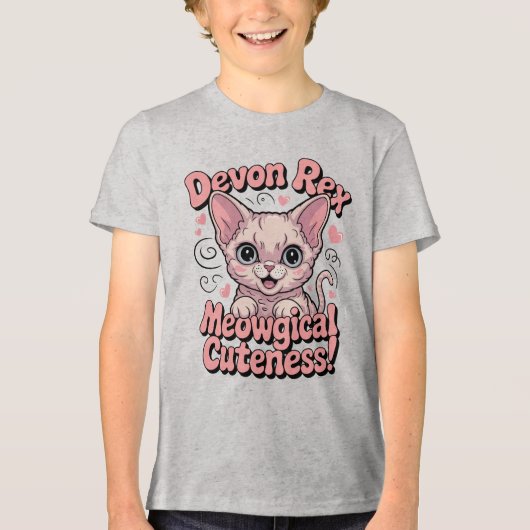Meowgical Cuteness - Kawaii Devon Rex Cat Tri-Blend Shirt (Voorkant)