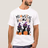 Meowgical Halloween - Schattigee heksenkatten om t T-shirt (Voorkant)