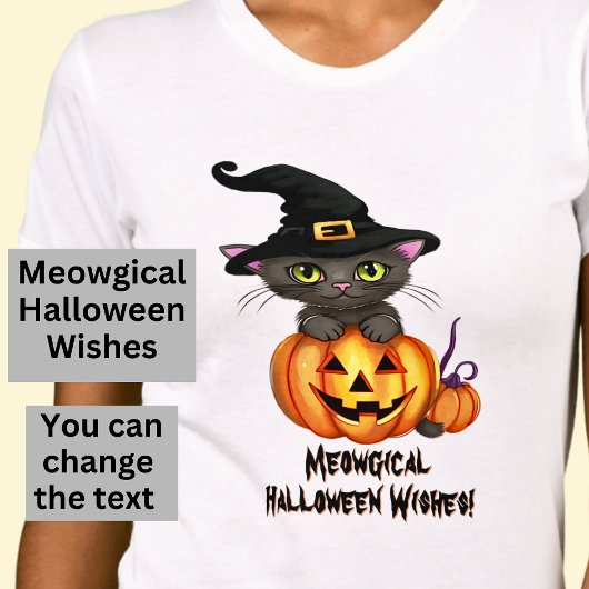 Meowgical Halloween Wishes Cat Witch Pet Pompoen T-shirt