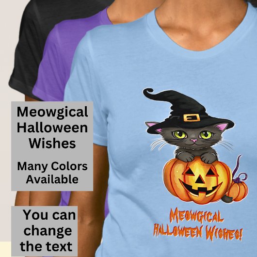 Meowgical Halloween Wishes Cat Witch Pet Pompoen T-shirt