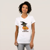 Meowgical Halloween Wishes Cat Witch Pet Pompoen T-shirt (Voorkant volledig)