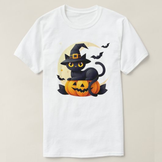 Meowgical Halloween Zwarte kat T-shirt (Design voorkant)