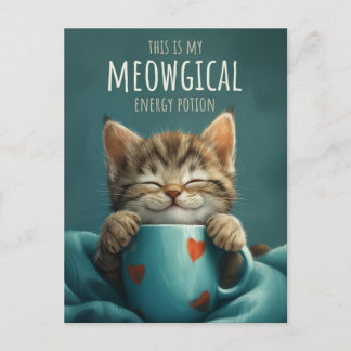 Meowgical Morning, een Schattigee Cat & Coffee Art Briefkaart