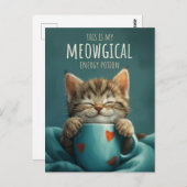 Meowgical Morning, een Schattigee Cat & Coffee Art Briefkaart (Voorkant / Achterkant)