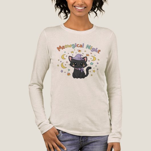 Meowgical Night Schattige Halloween Tri-Blend Shirt (Voorkant)