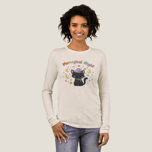 Meowgical Night Schattige Halloween Tri-Blend Shirt (Voorkant)