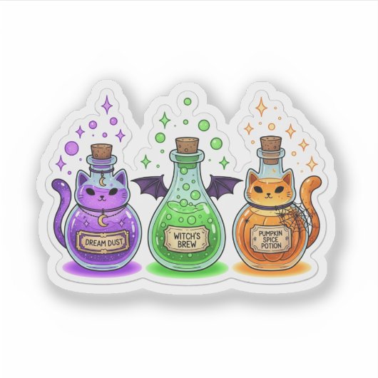 Meowgical Potions – Schattigee kattenvormige potie Sticker (Voorkant)