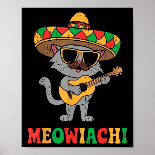 Meowiachi Cat Mariachi Funny Cinco De Mayo Mexican Poster (Voorkant)