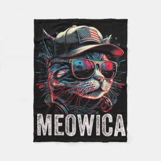 Meowica 4 juli Cat Amerikaanse vlag Amerika USA Fleece Deken