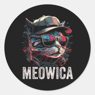 Meowica 4 juli Cat Amerikaanse vlag Amerika USA Ronde Sticker