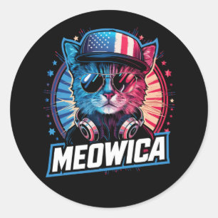 Meowica 4 juli Cat Amerikaanse vlag Amerika USA Ronde Sticker