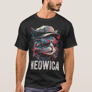 Meowica 4 juli Cat Amerikaanse vlag Amerika USA T-shirt