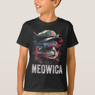 Meowica 4 juli Cat Amerikaanse vlag Amerika USA T-shirt