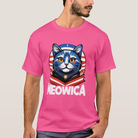 Meowica 4 juli Cat Graphic Amerikaanse Vlag Amer T-shirt (Voorkant)