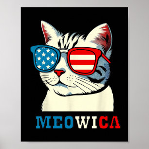 Meowica 4 juli Cat Sungles Amerikaanse vlag Poster