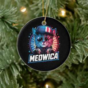 Meowica 4 juli kat Amerikaanse vlag Amerika VS Keramisch Ornament