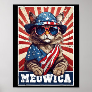 Meowica 4 juli kat Amerikaanse vlag kat grappig 4t Poster