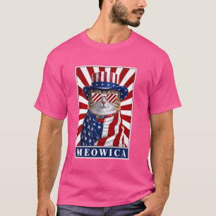 Meowica 4 juli kat grappig Amerikaanse vlag grappi T-shirt