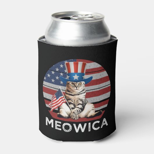 Meowica 4 juli patriottisch Amerikaans kat Blikjeskoeler (Blikje Voorkant)