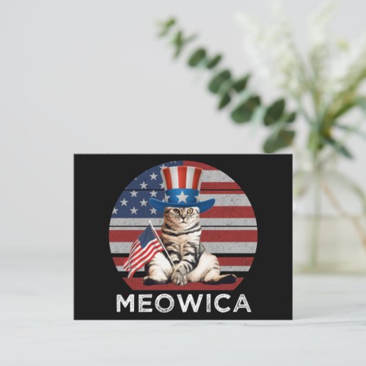 Meowica 4 juli patriottisch Amerikaans kat Briefkaart (Staand voorkant)