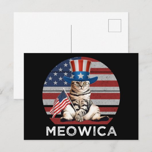 Meowica 4 juli patriottisch Amerikaans kat Briefkaart (Voorkant / Achterkant)