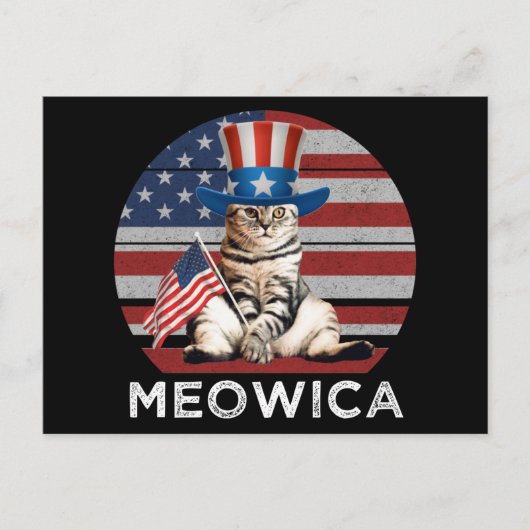 Meowica 4 juli patriottisch Amerikaans kat Briefkaart (Voorkant)