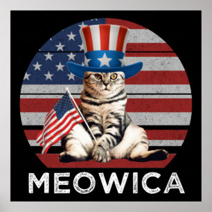 Meowica 4 juli patriottisch Amerikaans kat Poster