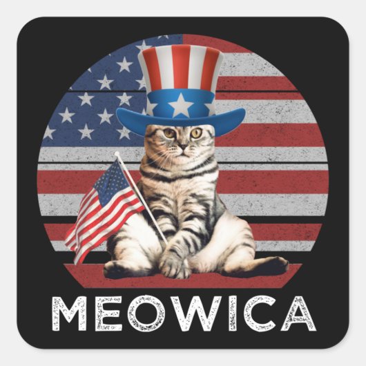 Meowica 4 juli patriottisch Amerikaans kat Vierkante Sticker (Voorkant)