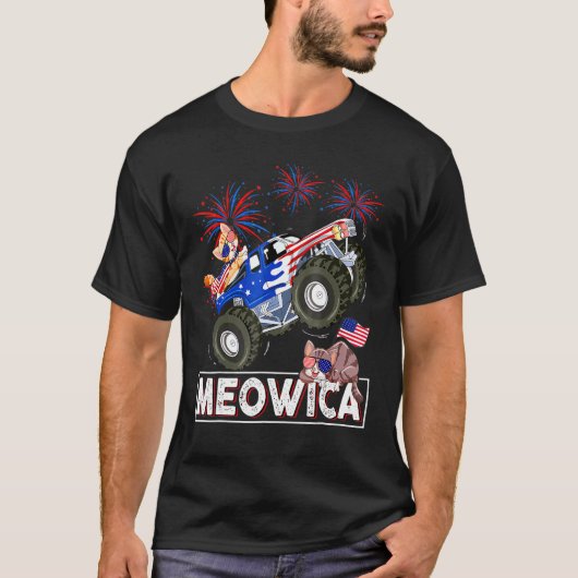 Meowica 4e juli Kattenmonster , Amerikaans F T-shirt (Voorkant)